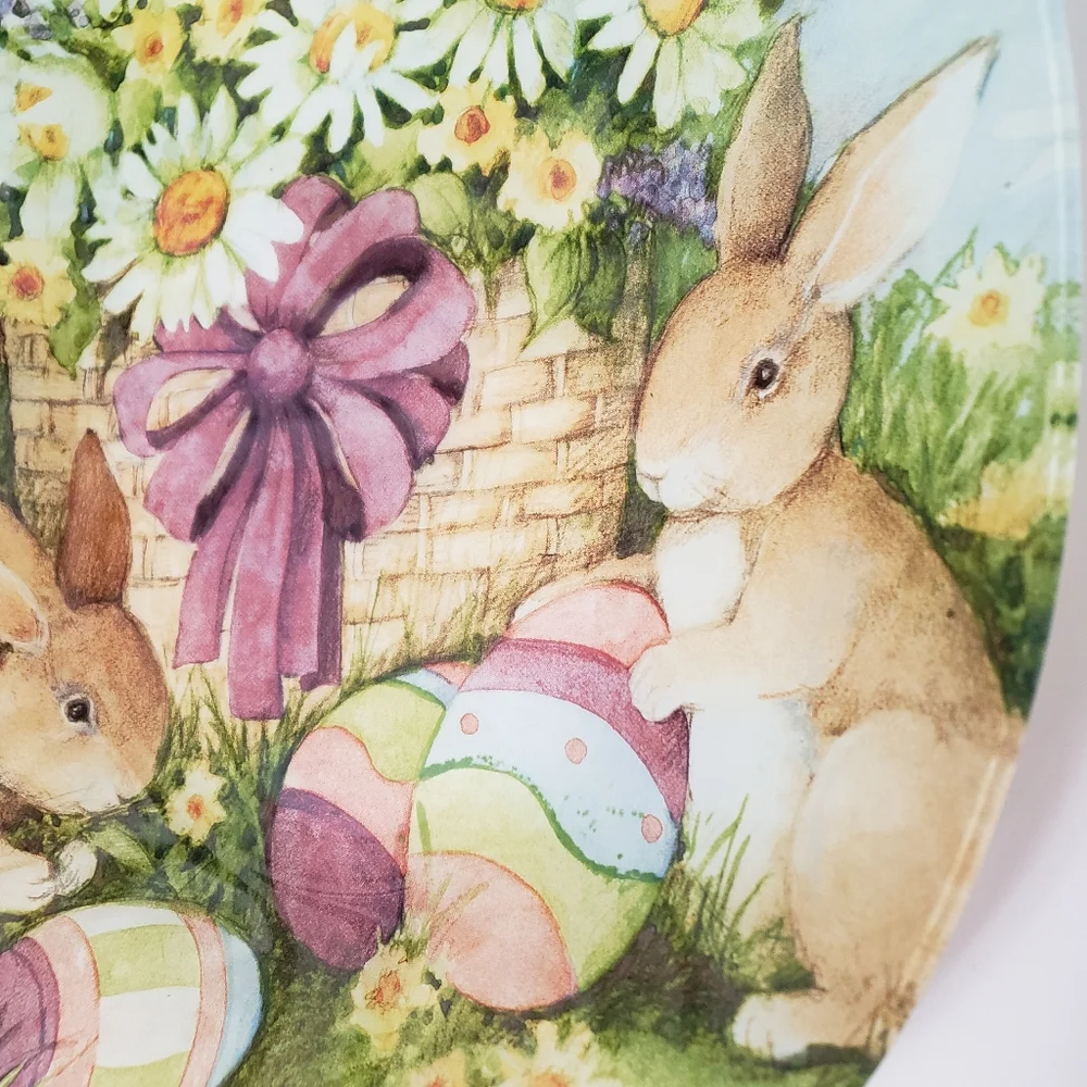 Prima Design Easter Serving Platter Glass Daisies Bunnies Egg Shaped Replacement